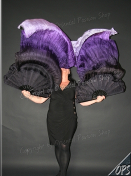 UNIKAT deluxe Schleierfächerpaar, Schwarz-Violett-Flieder Farbverlauf