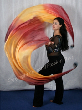 double veil poi "Sunset", unique silk veils handdyed