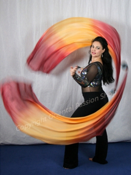 double veil poi "Sunset", unique silk veils handdyed