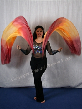 double veil poi "Sunset", unique silk veils handdyed