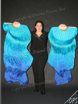 deluxe Schleierfächerpaar, türkis-royalblau, Farbverlauf, mit Pailletten und Glitter