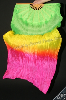 deluxe Schleierfächerpaar, neongrün-neongelb-neonpink, Farbverlauf