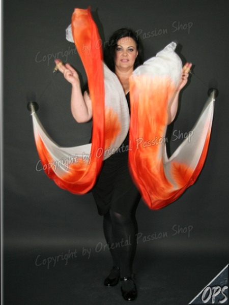 double veil "Neon-Illusion" neonorange & silkwhite, unique silk veils handdyed