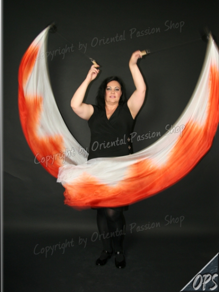 double veil "Neon-Illusion" neonorange & silkwhite, unique silk veils handdyed