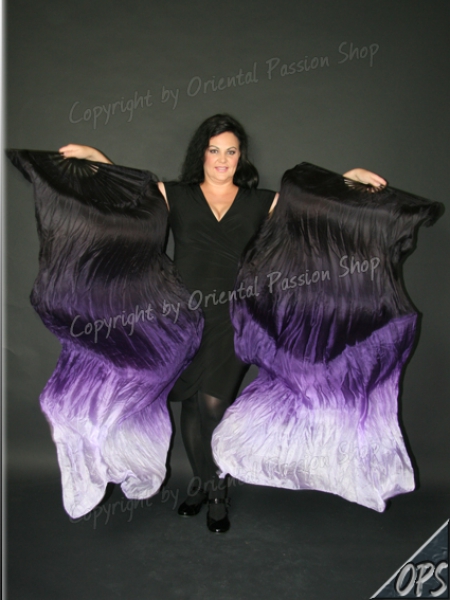 UNIKAT deluxe Schleierfächerpaar, Schwarz-Violett-Flieder Farbverlauf