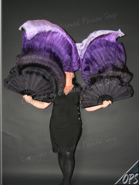 UNIKAT deluxe Schleierfächerpaar, Schwarz-Violett-Flieder Farbverlauf