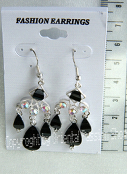 Rhinestone - Earrings, silver colored, with black and chrystal AB stones