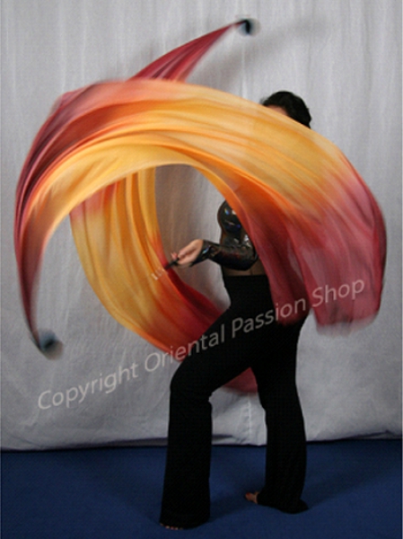 double veil poi "Sunset", unique silk veils handdyed