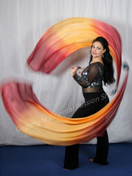 double veil poi "Sunset", unique silk veils handdyed