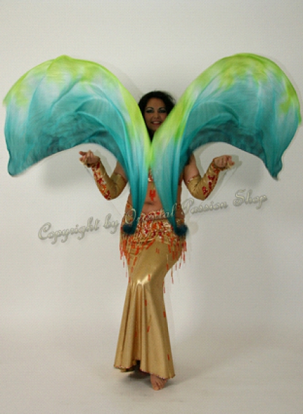 UNIQUE double veil poi "Jungle", unique silk veils handdyed