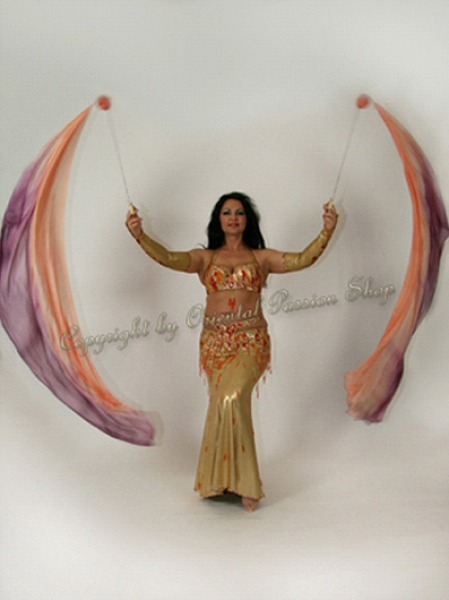UNIQUIE double veil poi "Autumn", unique silk veils handdyed