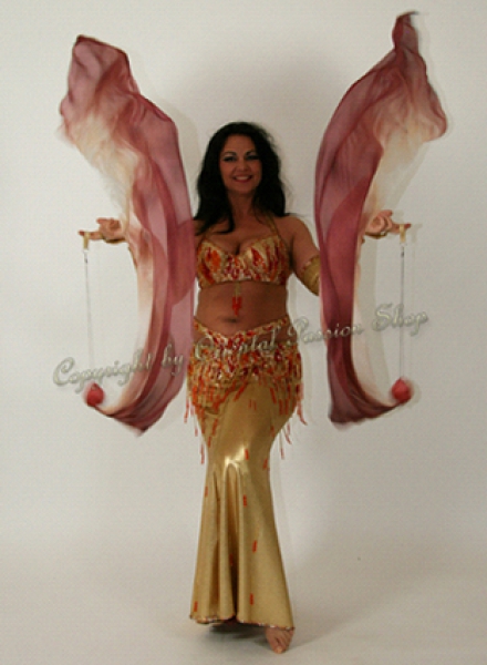 double veil poi "Cappuccino", unique silk veils handdyed