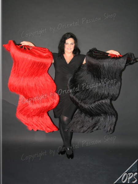 UNIKAT deluxe Schleierfächerpaar "Flamenco", Tiefschwarz-Feuerrot mit Pailletten