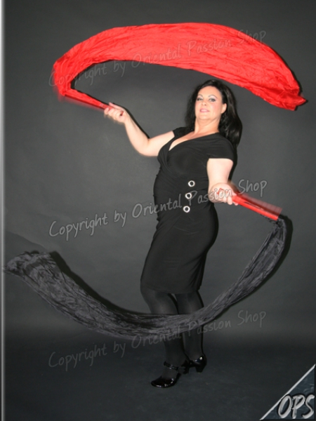 UNIKAT deluxe Schleierfächerpaar "Flamenco", Tiefschwarz-Feuerrot mit Pailletten