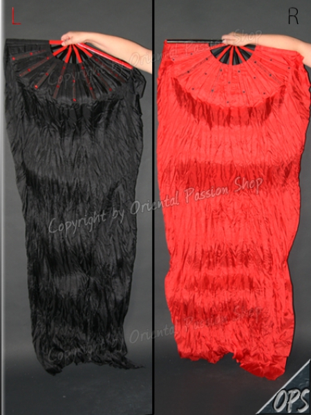 UNIKAT deluxe Schleierfächerpaar "Flamenco", Tiefschwarz-Feuerrot mit Pailletten