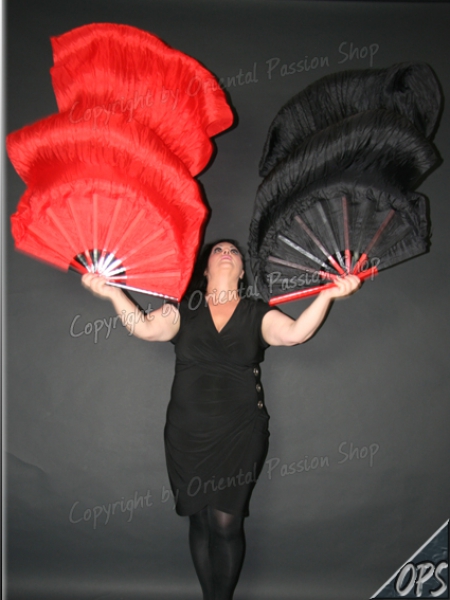 UNIKAT deluxe Schleierfächerpaar "Flamenco", Tiefschwarz-Feuerrot mit Pailletten