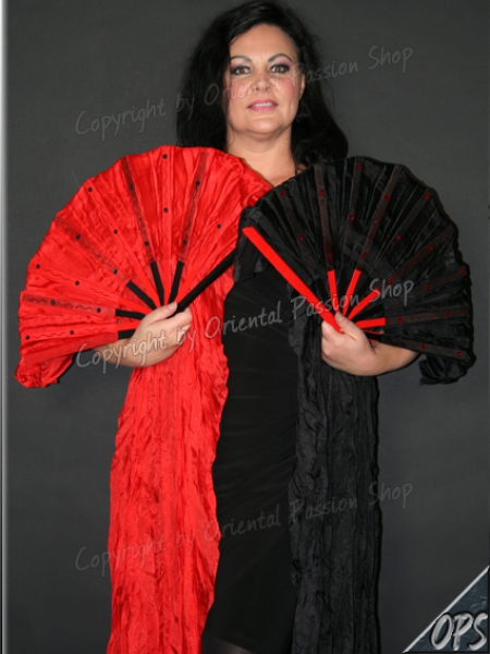 UNIKAT deluxe Schleierfächerpaar "Flamenco", Tiefschwarz-Feuerrot mit Pailletten