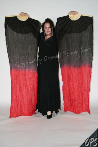 deluxe Schleierfächerpaar, schwarz-rot Farbverlauf