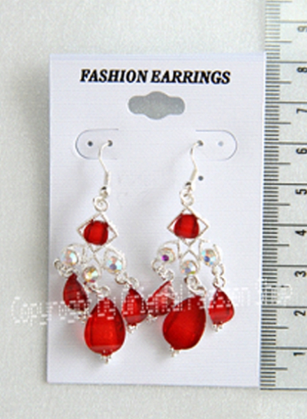 Rhinestone - Earrings, silver colored, with red and chrystal AB stones