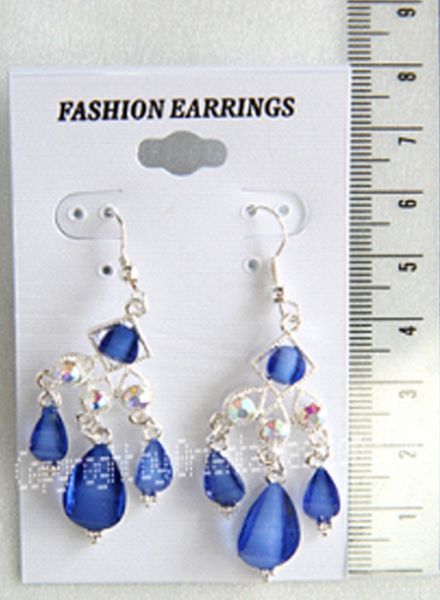 Rhinestone - Earrings, silver colored, with blue and chrystal AB stones