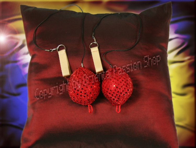 2 Poi Profi deluxe Lurex- Paillettes, red