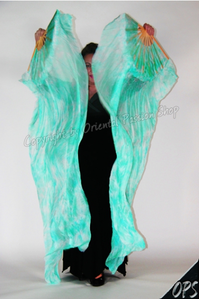 deluxe Schleierfächerpaar, mintgrün-weiß Batikmuster