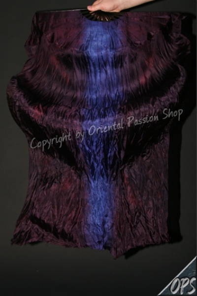 deluxe Schleierfächerpaar, aubergine-blaulila, Batikmuster