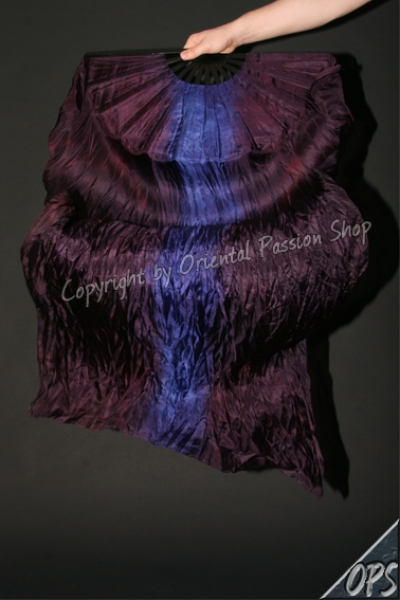 deluxe Schleierfächerpaar, aubergine-blaulila, Batikmuster