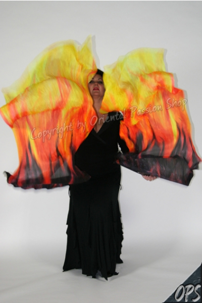 deluxe Schleierfächerpaar, Burning Fire Collection XL, handgemalt