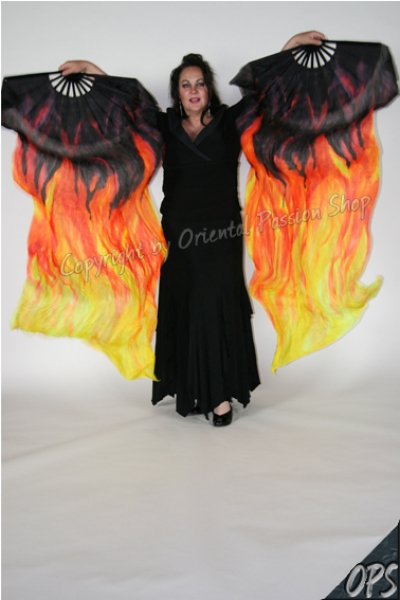 deluxe Schleierfächerpaar, Burning Fire Collection XL, handgemalt