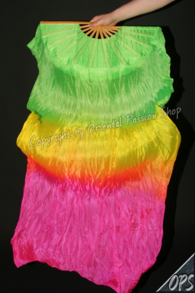 deluxe Schleierfächerpaar, neongrün-neongelb-neonpink, Farbverlauf